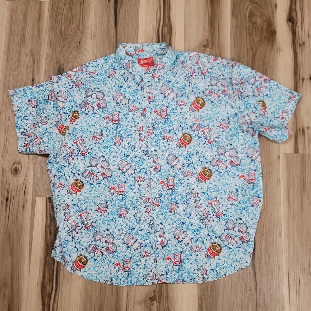 RSVLTS Shirt Mens 4XL Blue Dads Cooler Budweiser Short Sleeve Button Up